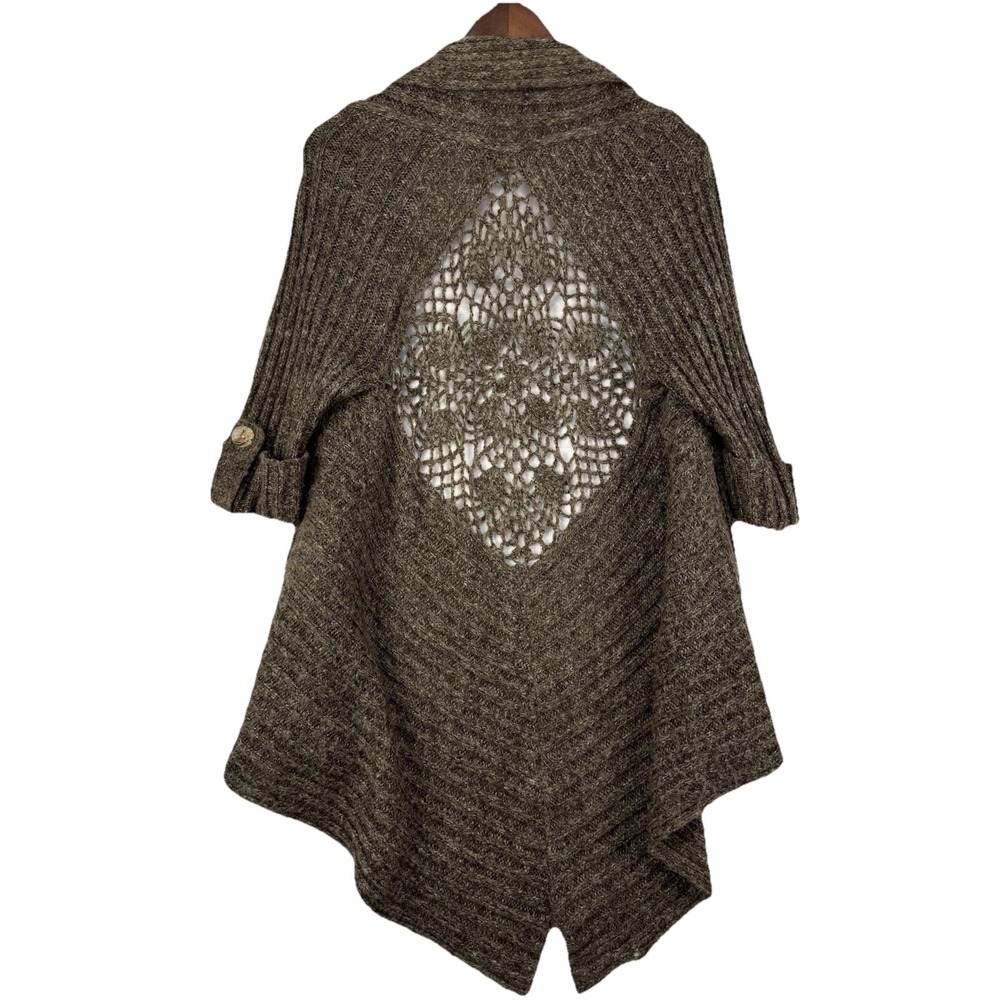 BCBG Max Azria Boho Knit Cardigan Sweater Crochet Back Size S